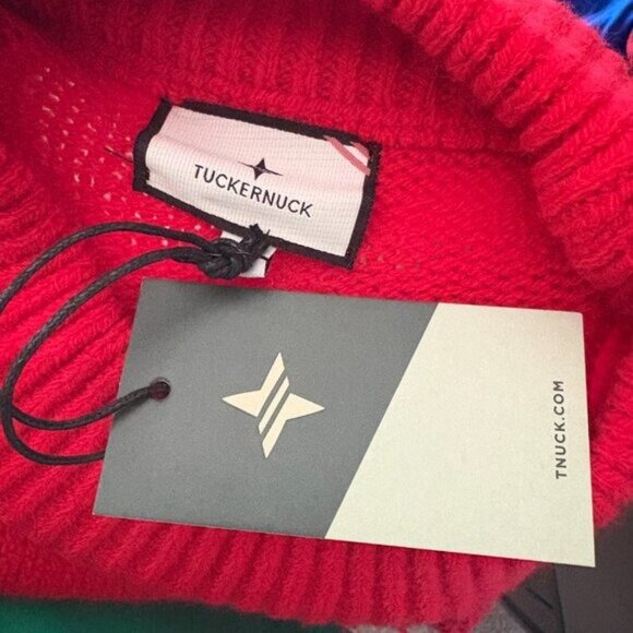 Tuckernuck Wool Sweater Red Fringe Colorful Chunky Size Medium NWT - Picture 4 of 6